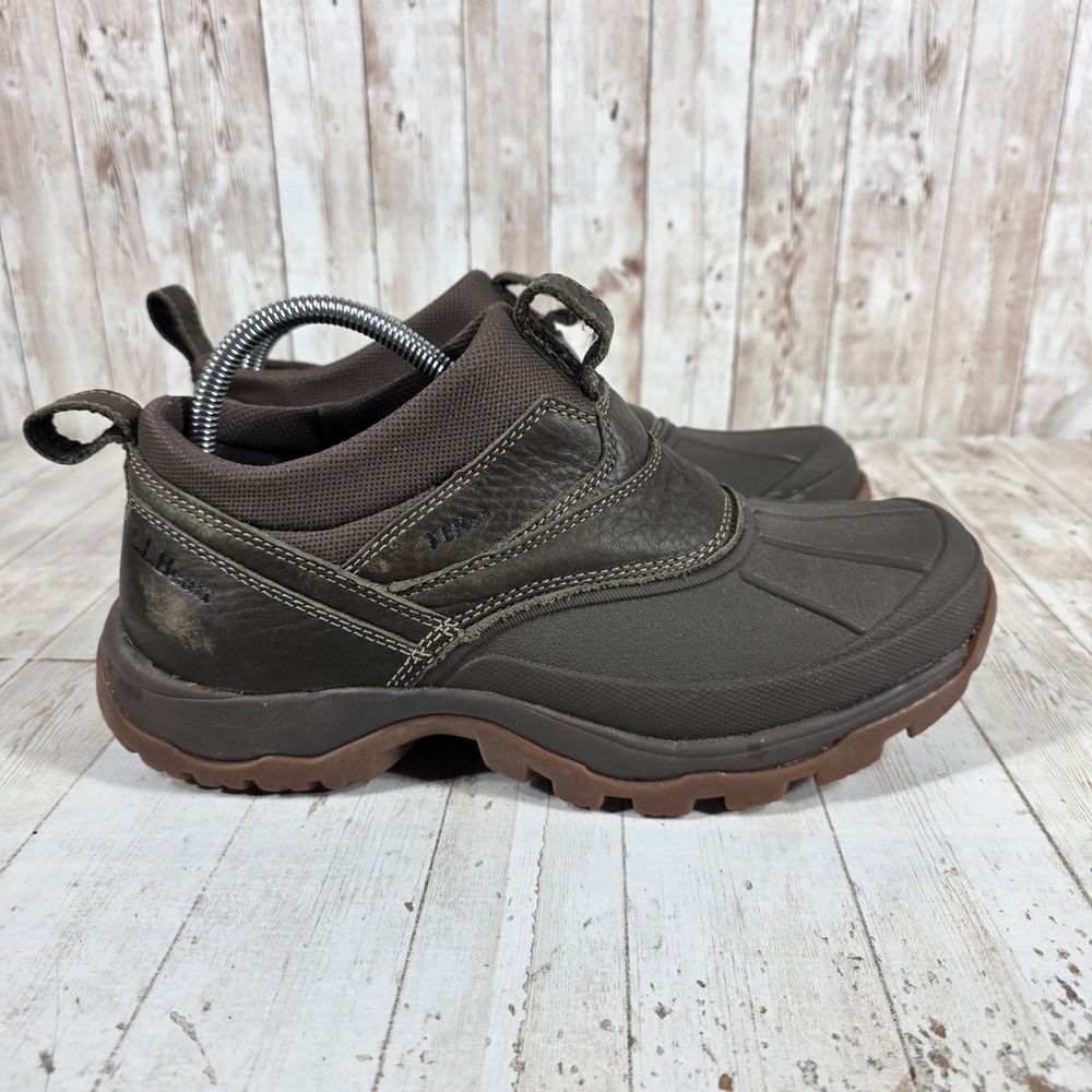 LL Bean Storm Chaser Mens 8.5 Brown Waterproof Leather Slip On Duck Boots 507173